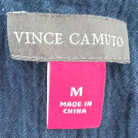 Vince Camuto Boho Blue + White Embroidered Short Sleeve Top Cotton Gauze Medium - Picture 5 of 6